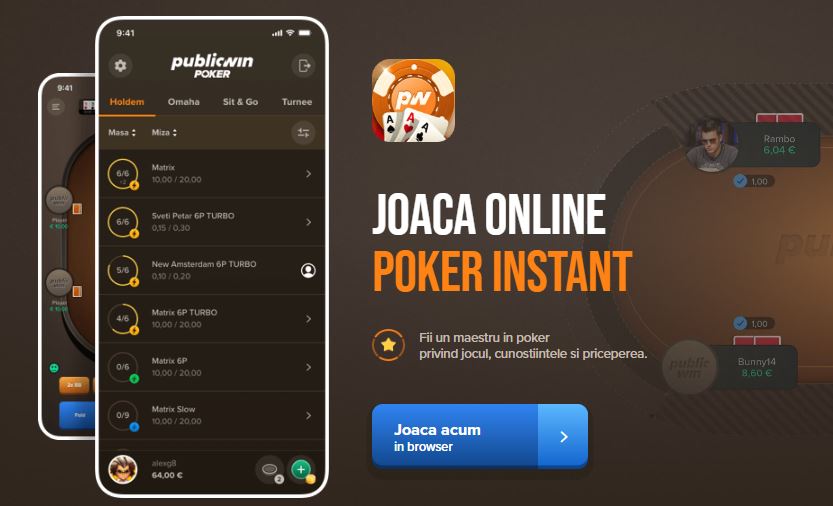 Joacă poker online instant pe mobil cu aplicația PublicWin